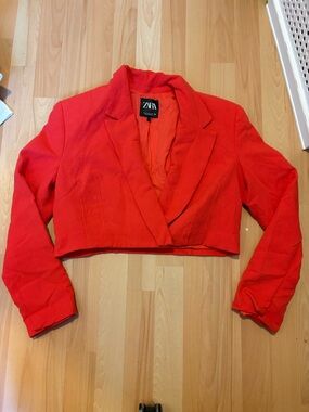ZARA Bright Red Women's Tailored Cropped Blazer